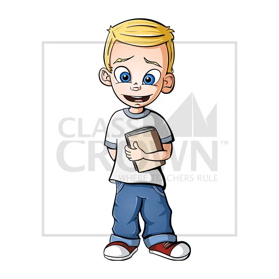 Boy with Blond Hair clipart, Blond hair, blue eyes, jeans, and t-shirt
