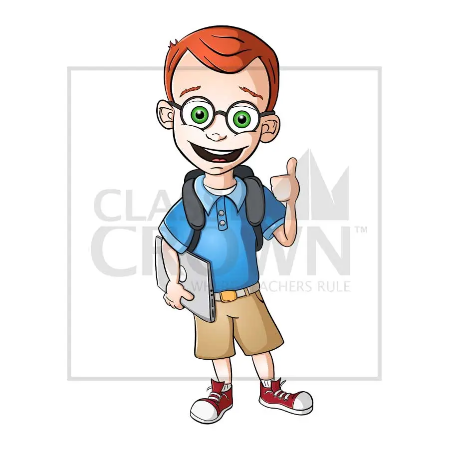 Boy with Red Hair clipart, Green hair, shorts, backpack, and converse sneakers