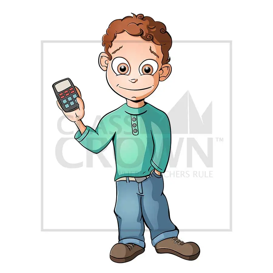 Boy with Calculator clipart, Green long-sleeved shirt, boots