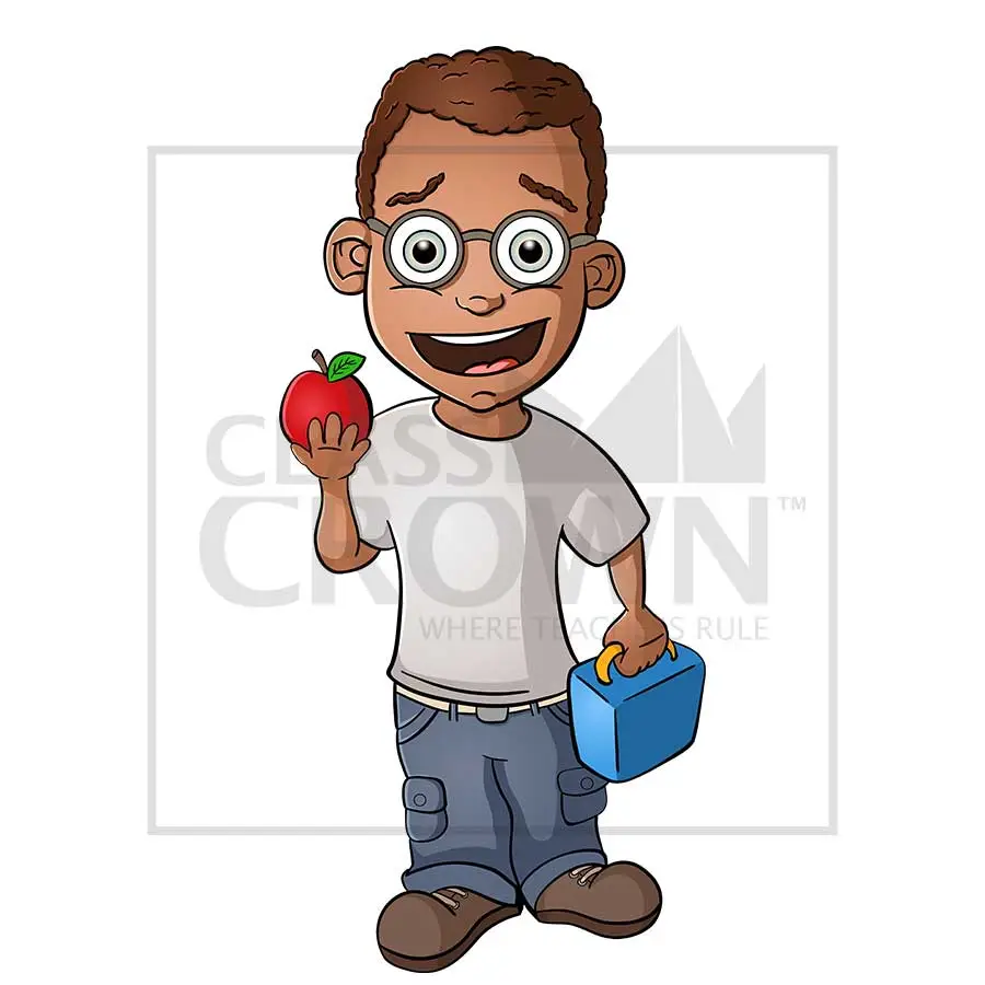 Boy with Apple clipart, Cargo pants, t-shirt, glasses