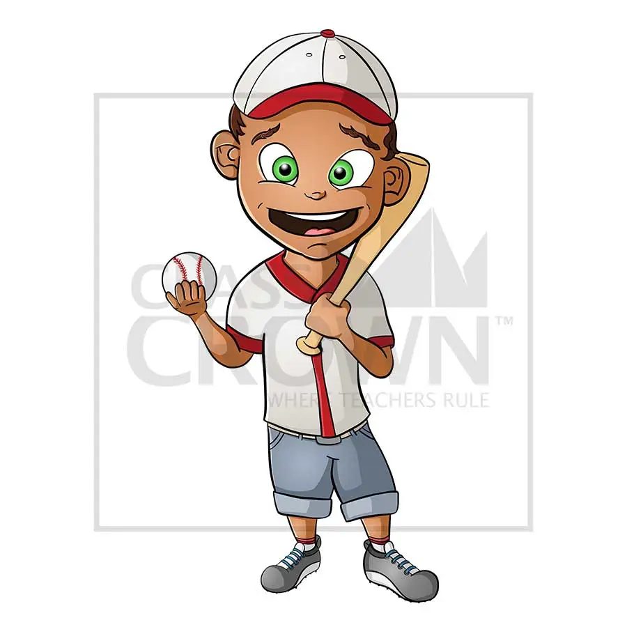 Boy with Baseball and Bat clipart, Baseball hat, baseball jersey 