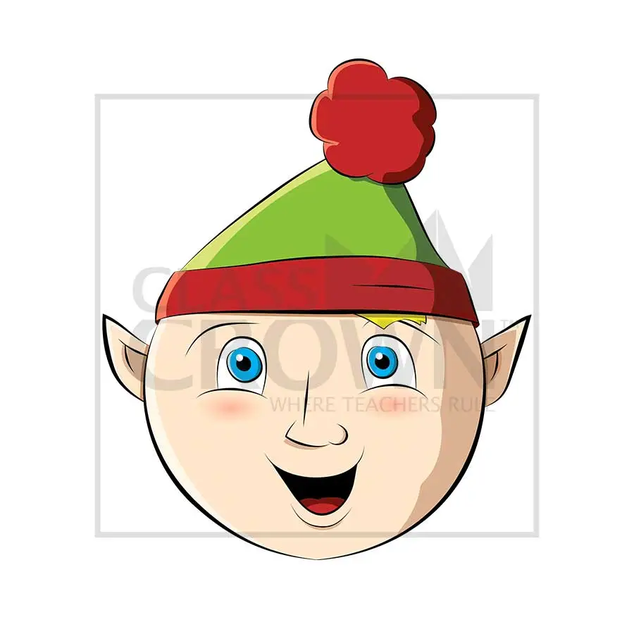 Elf clipart, Head only, green hat, pointy ears