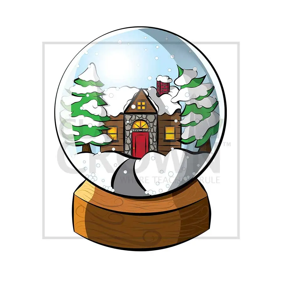 Snow Globe clipart, Cabin with snowy trees