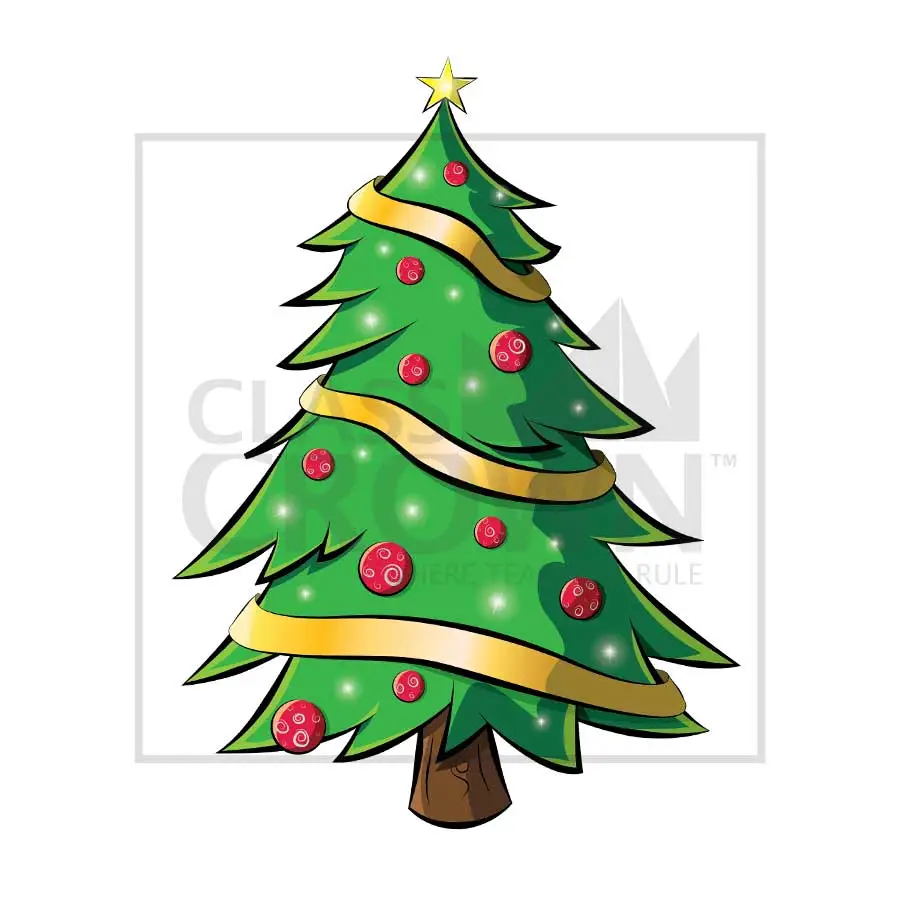 Christmas Tree clipart, Red ornaments, gold garland, white lights