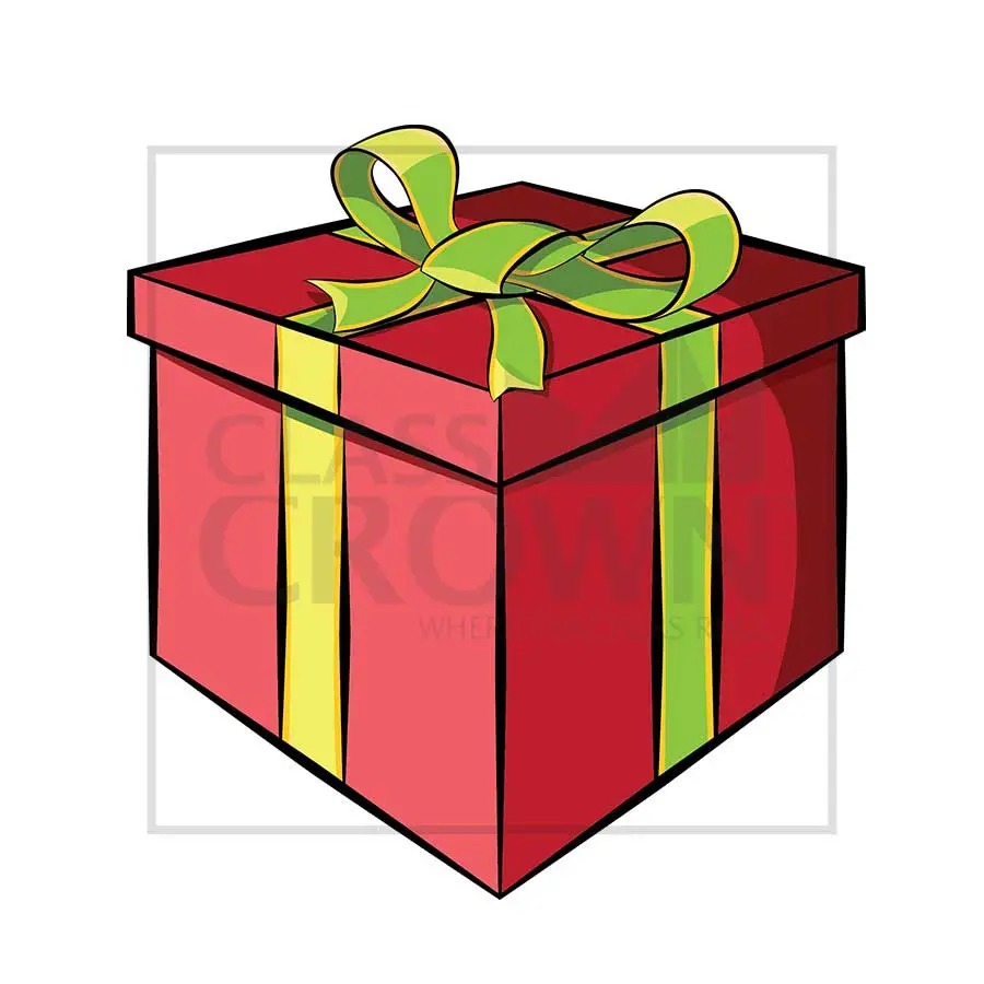 Christmas Present clipart, Red box with green ribbon