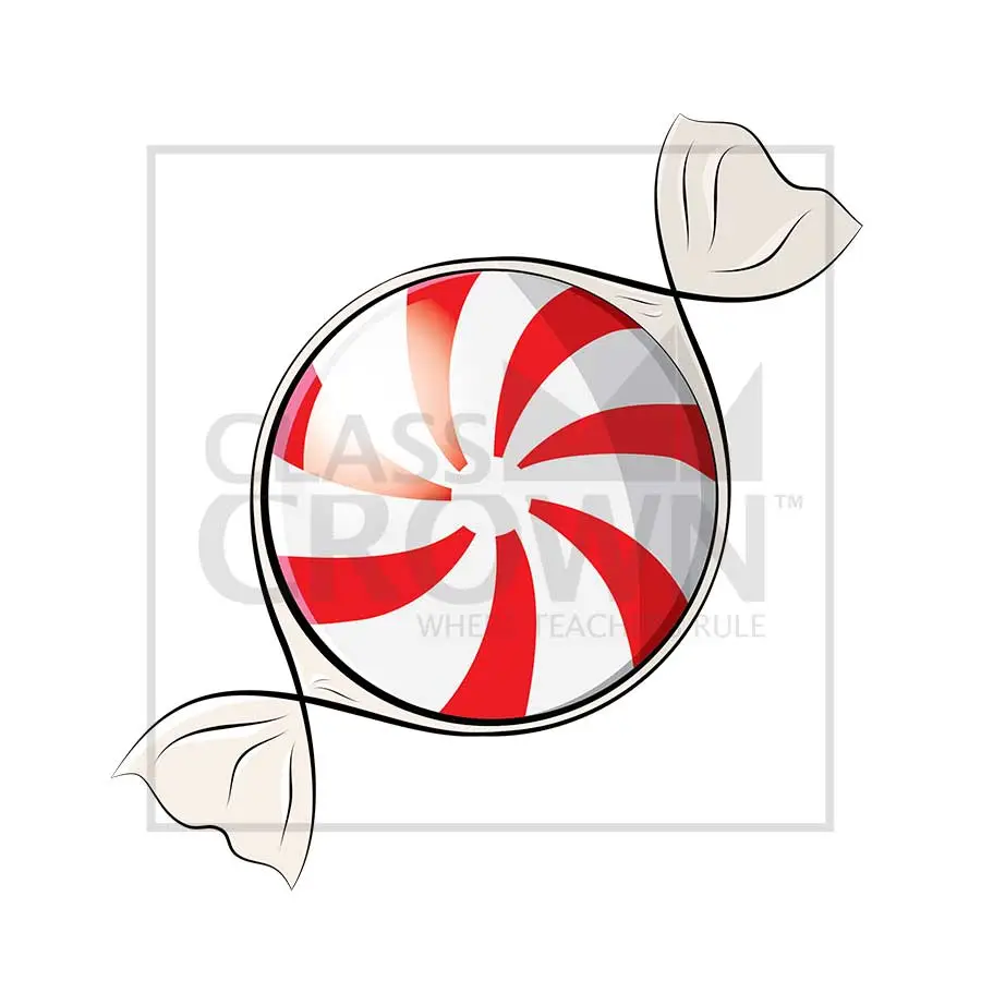 Mint Candy clipart, White and red striped, round, in wrapper
