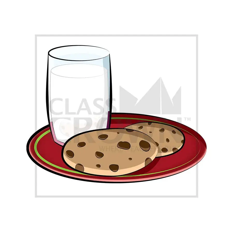Milk & Cookies clipart, Red plate with green stripe, chocolate chip