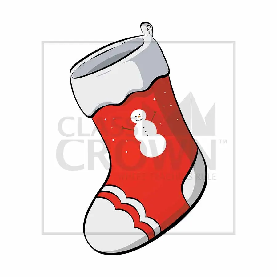 Red, white stocking with snowman