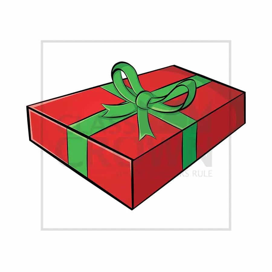 Long red present with green ribbon