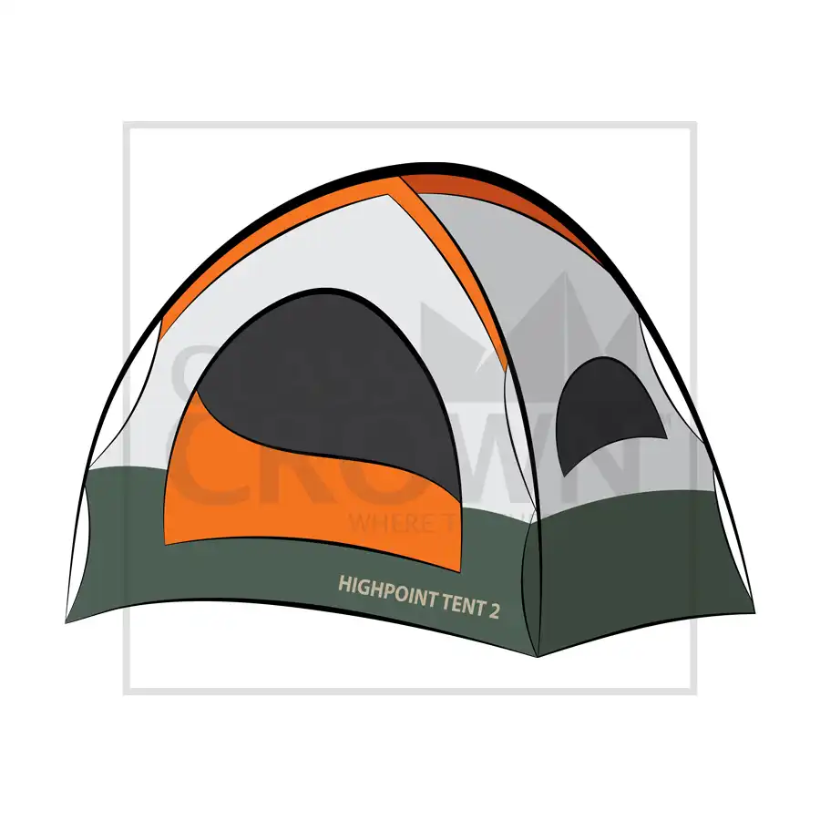 Green, orange, and white halfdome tent