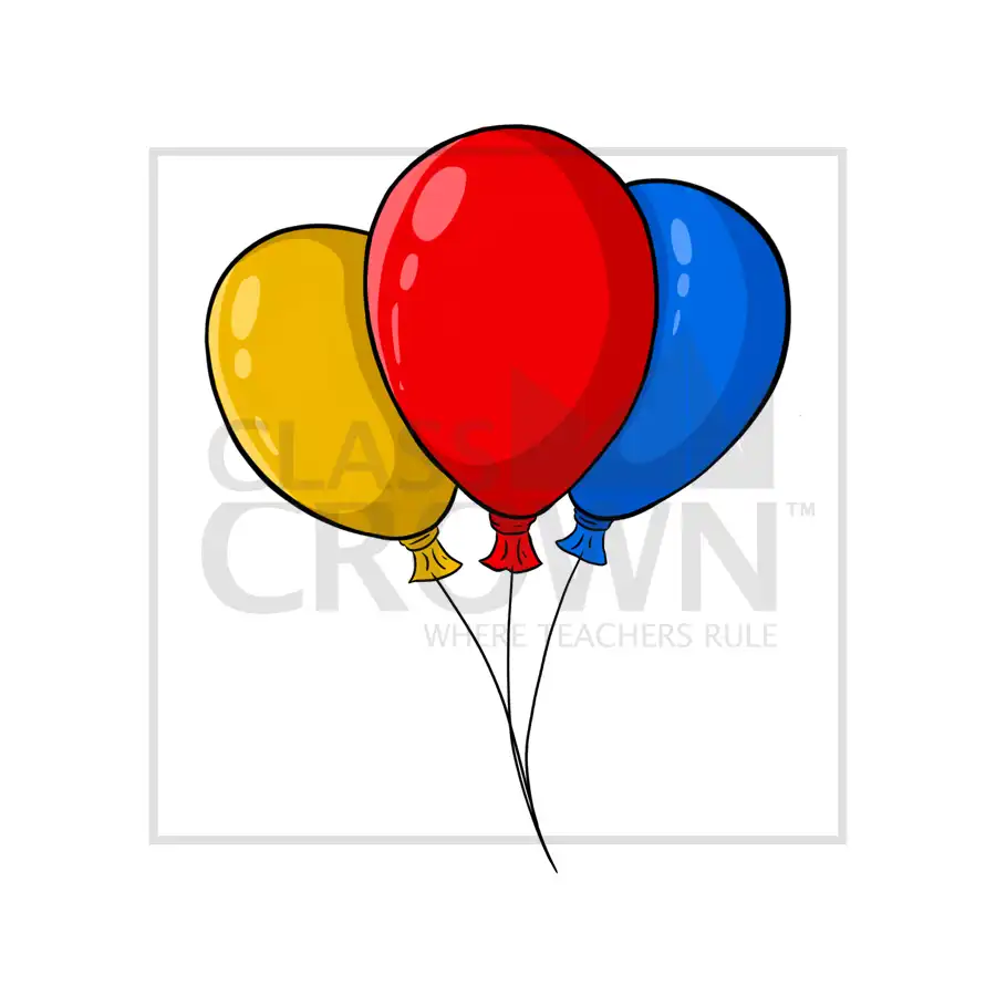 Three, yellow, red, blue ballons