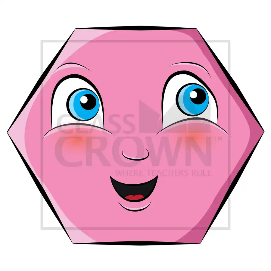 Pink hexagon with a smiling face