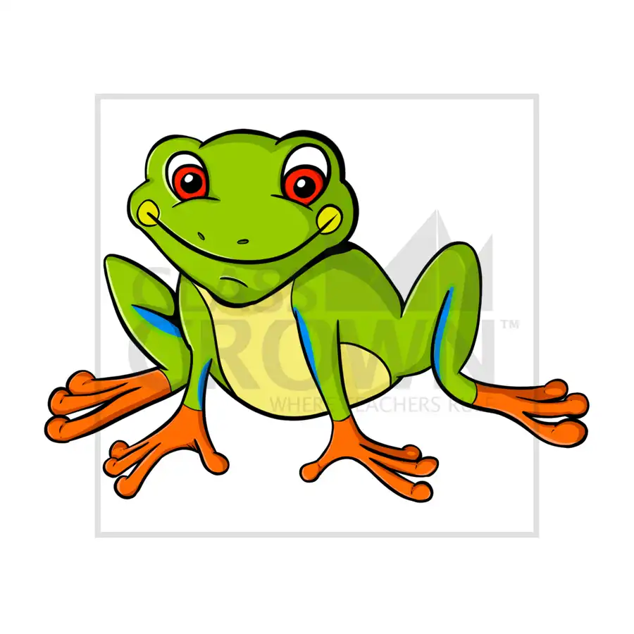 Tree frog with orange feet, red eyes, blue accents
