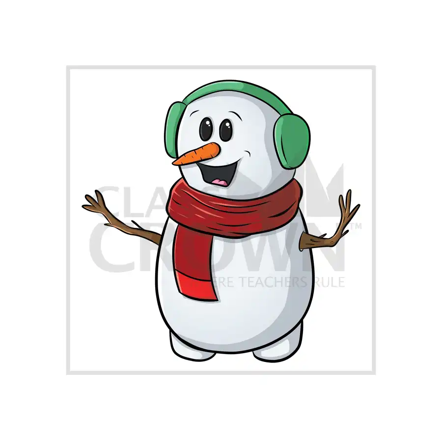 Snowman with green earmuffs
