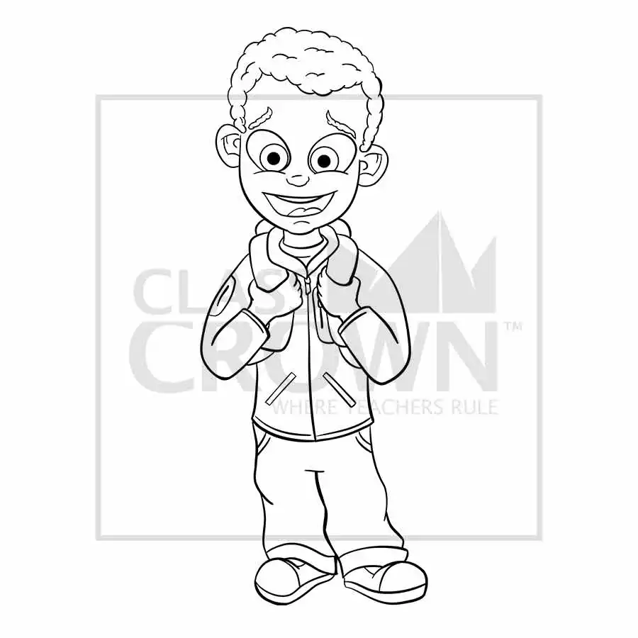 Boy with Brown Hair clipart, Brown eyes, backpack, orange jacket