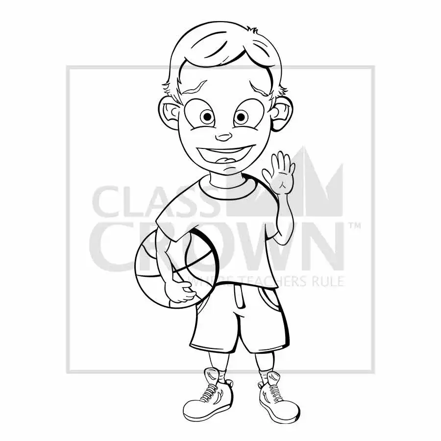 Boy with Basketball clipart, Blue shirt, shorts, and high-tops