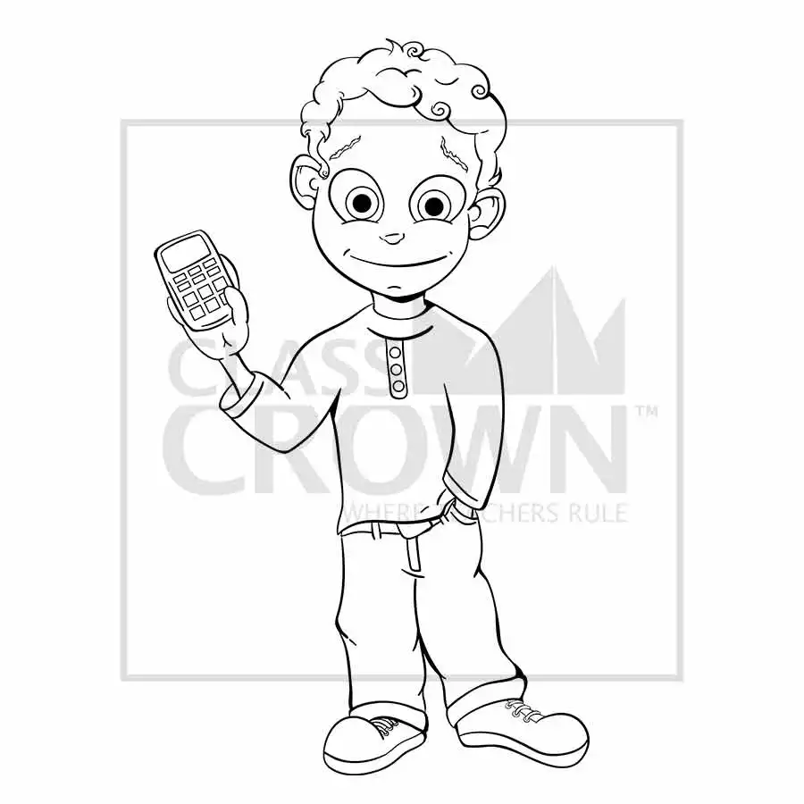 Boy with Calculator clipart, Green long-sleeved shirt, boots