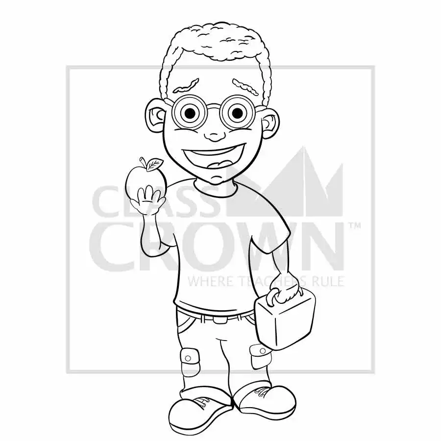 Boy with Apple clipart, Cargo pants, t-shirt, glasses