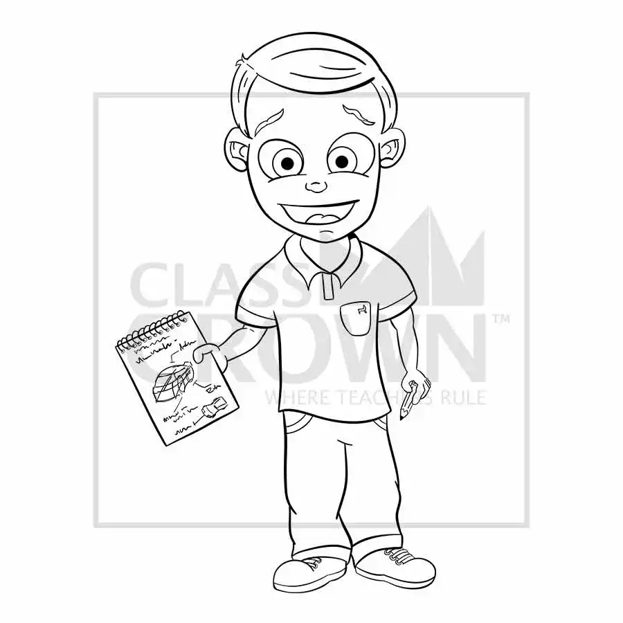 Boy with Sketchpad clipart, Polo shirt, artist, khakis
