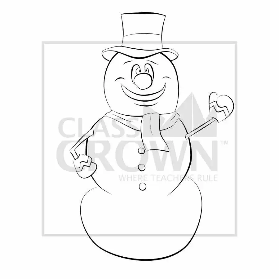 Frosty the Snowman clipart, Black top-hat, green mittens, red scarf