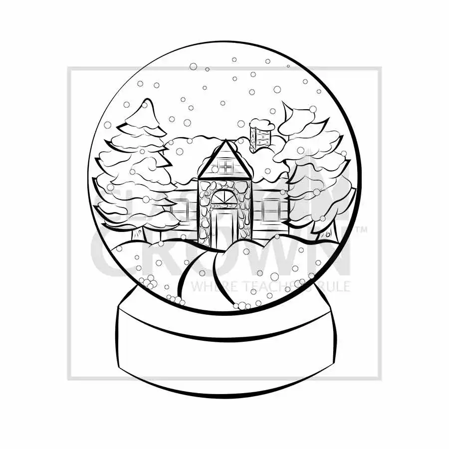 Snow Globe clipart, Cabin with snowy trees