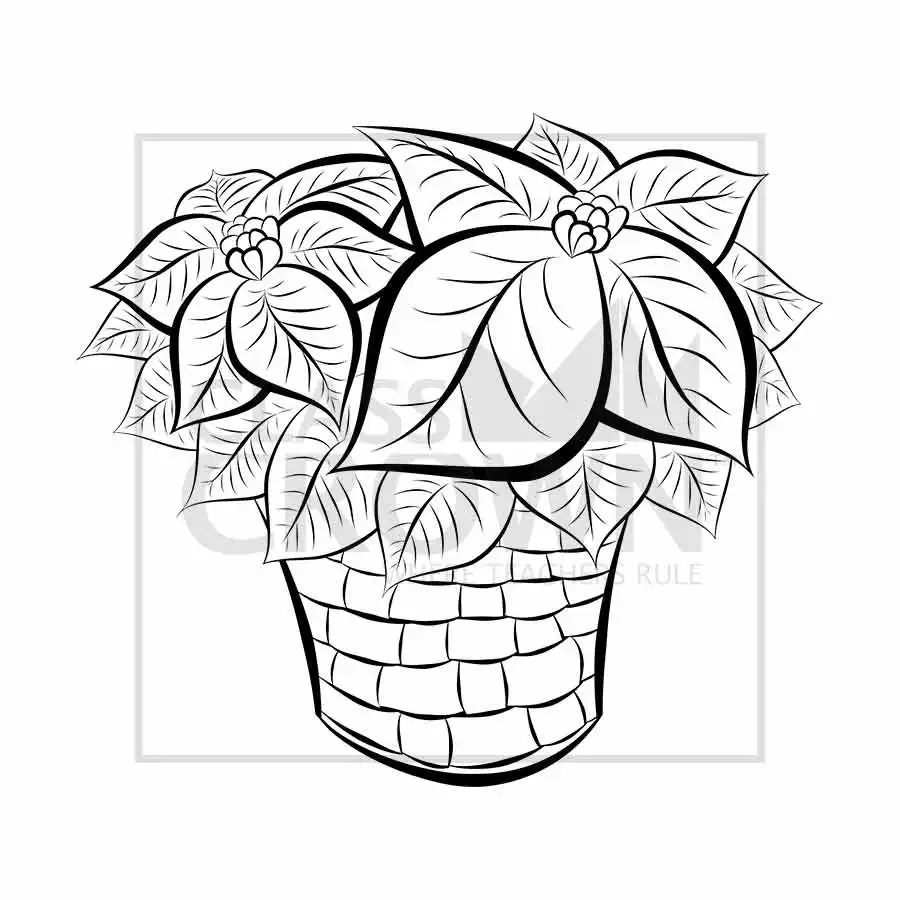 Poinsettia clipart, Vibrant red leaves in brown weaved basket