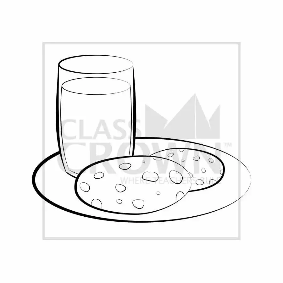 Milk & Cookies clipart, Red plate with green stripe, chocolate chip