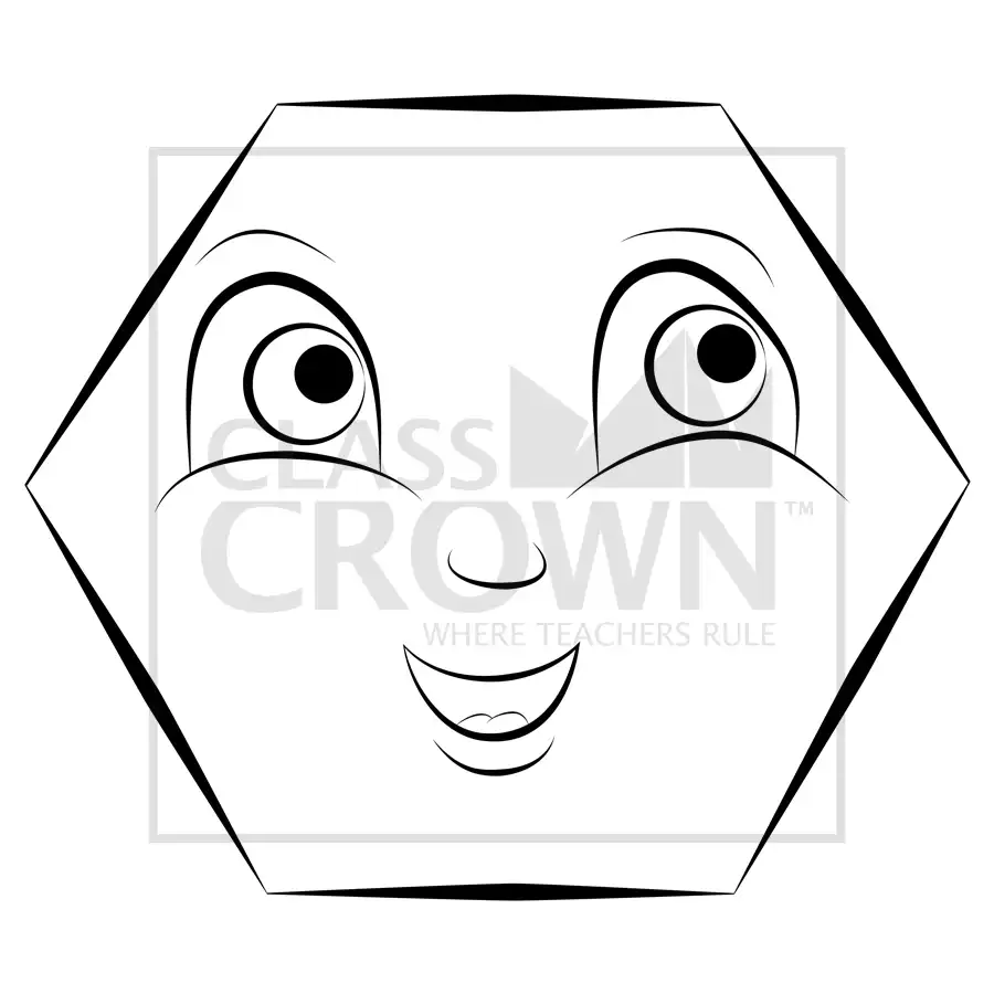 Pink hexagon with a smiling face