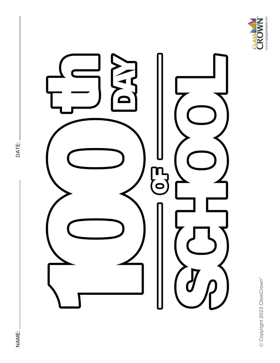 100th day of school coloring page, 100th day of school.