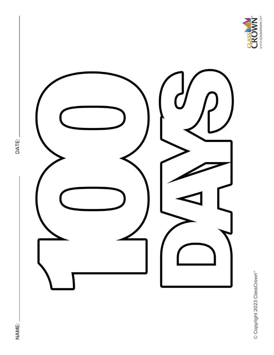 100th day of school coloring page, 100 days.
