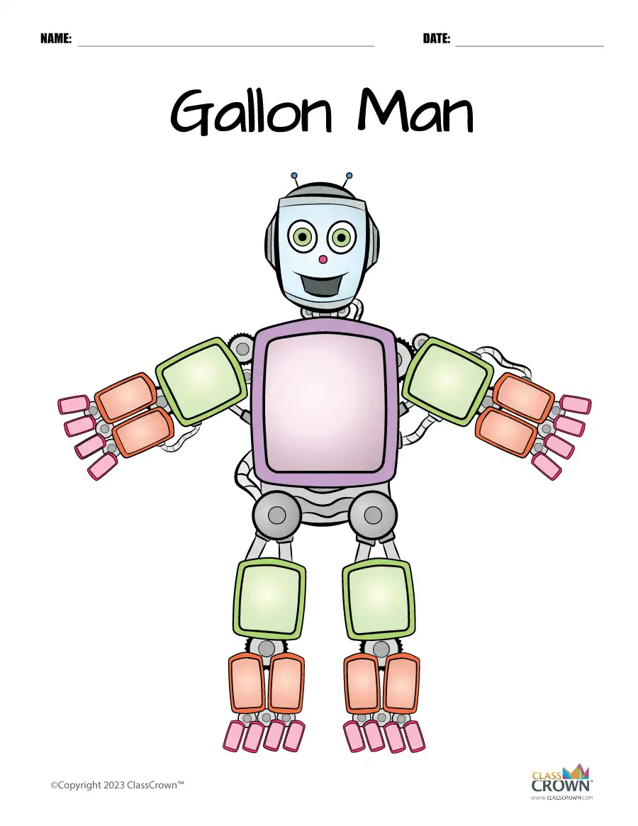 Gallon Man Worksheet - Color, Blank
