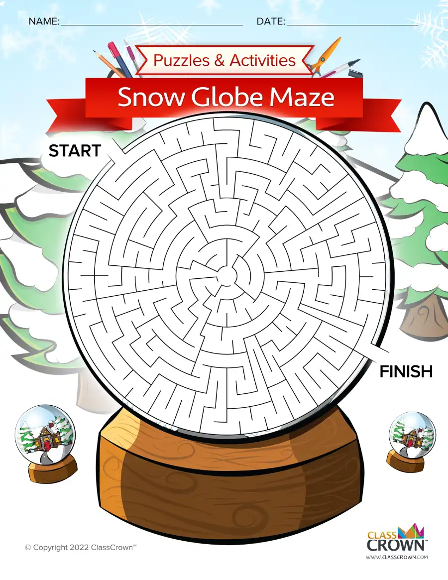Christmas maze, snow globe.