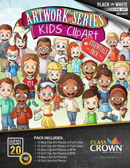 Kids clip art including boys and girls of all different races.