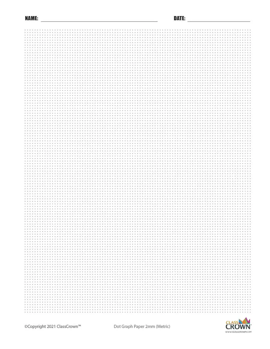 2 mm dot graph paper with name block.