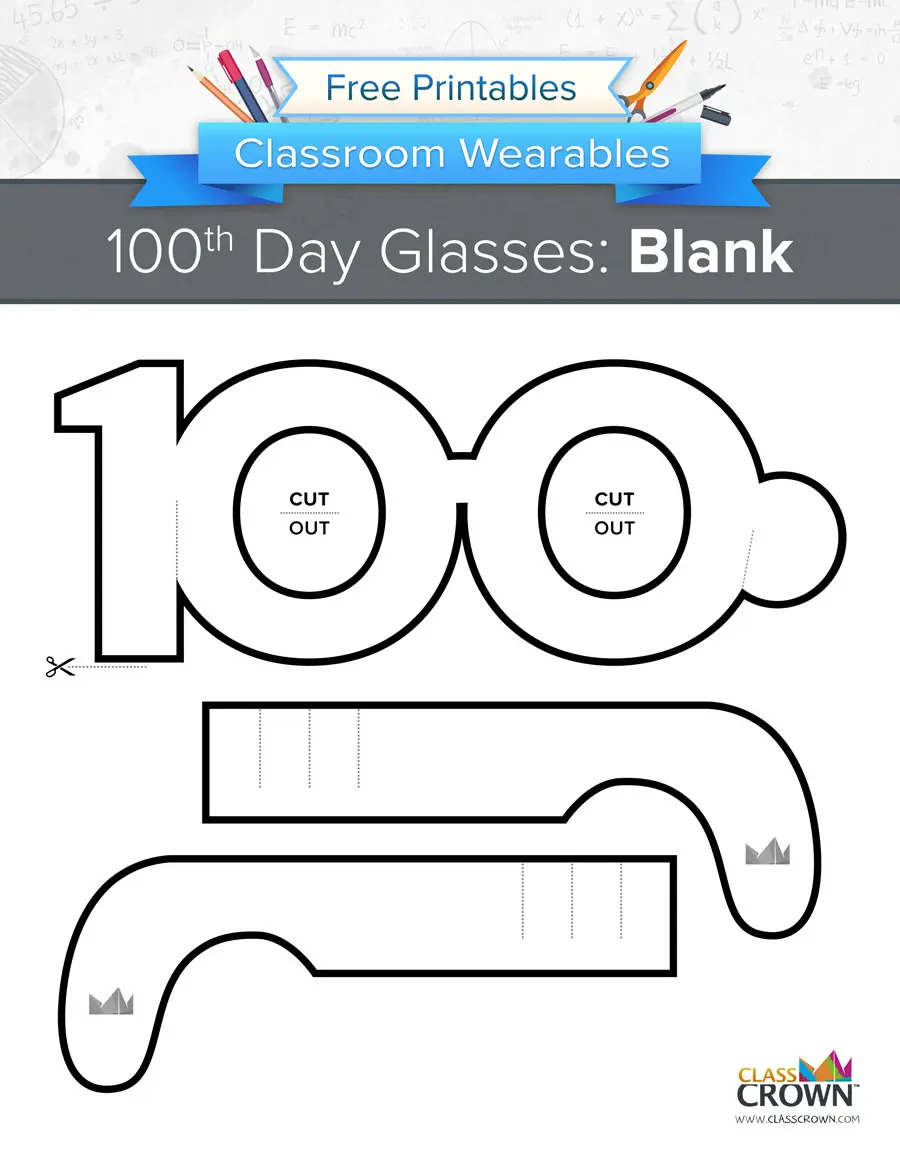 100th day of school glasses, blank printable.