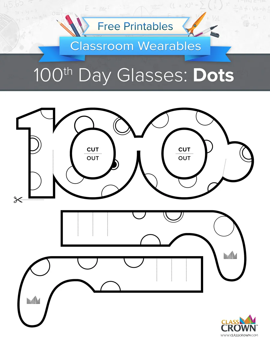 100th day of school glasses, dots printable.