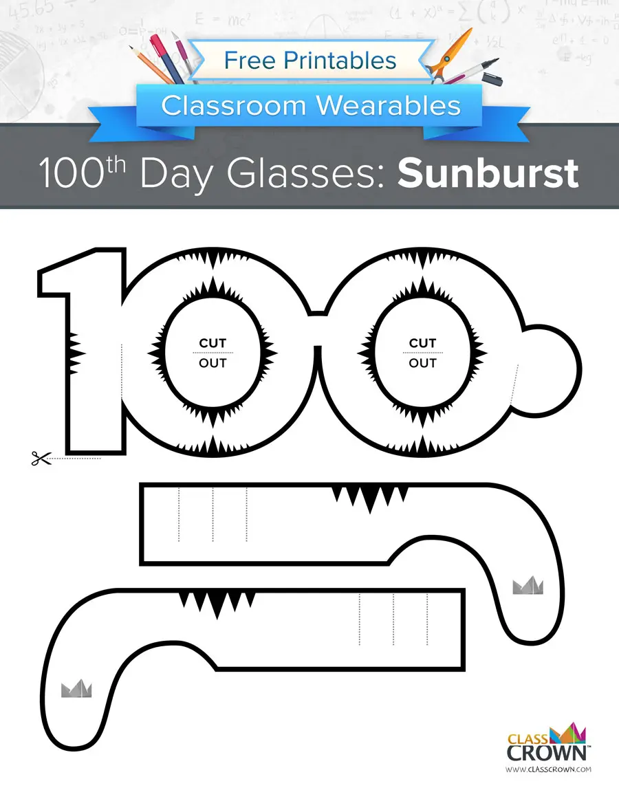 100th day of school glasses, sunburst printable.