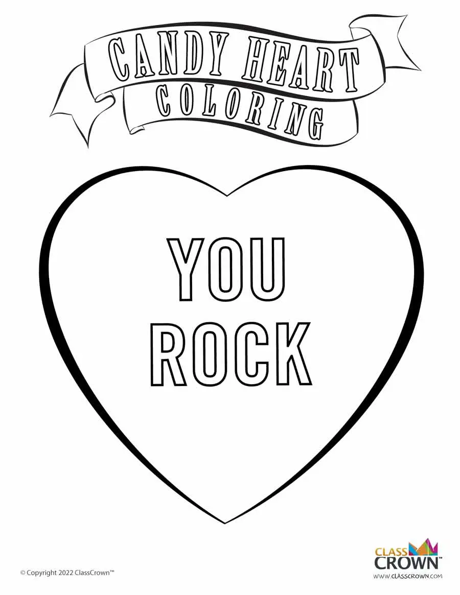 Valentine's day candy heart coloring page, you rock.