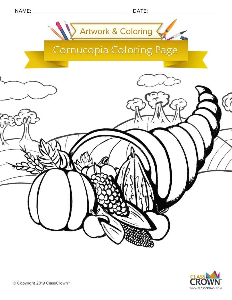 Fall cornucopia coloring page.