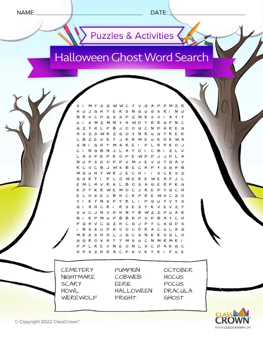 Halloween Ghost word search.