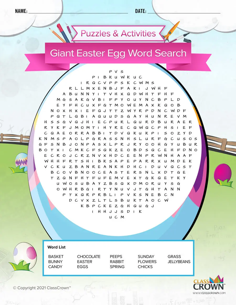 Easter word search, egg.