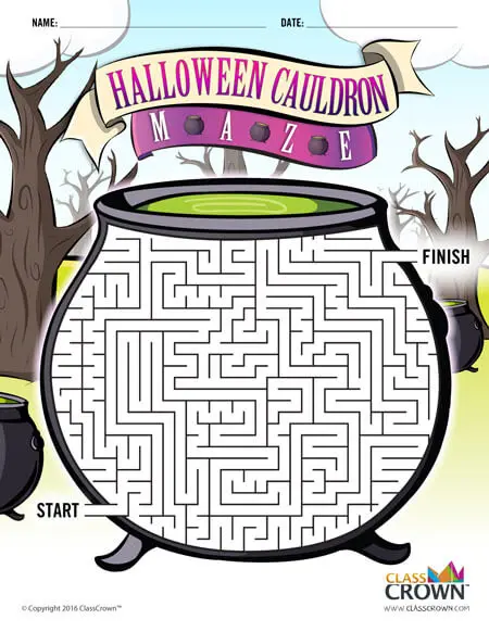 Halloween maze, cauldron.