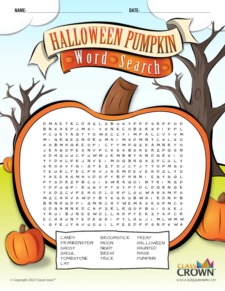 Halloween pumpkin word search.