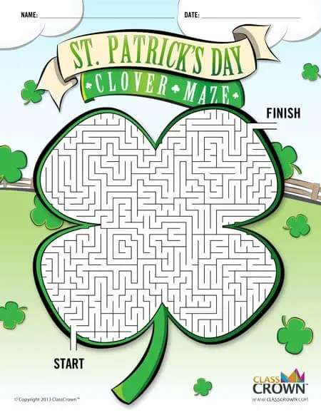 St. Patrick's day maze, 4 leaf clover.