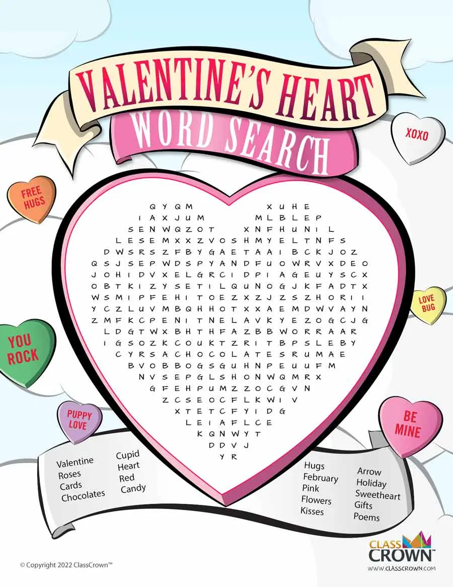 Valentine's day word search, heart.