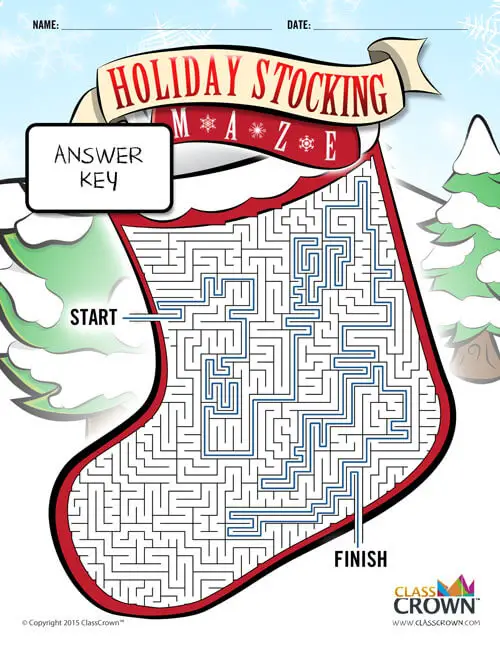 Christmas maze, stocking - answer key.