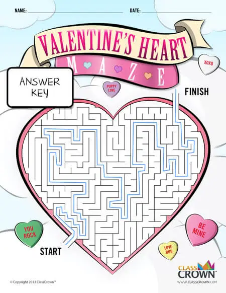 Valentine's day maze, heart - answer key