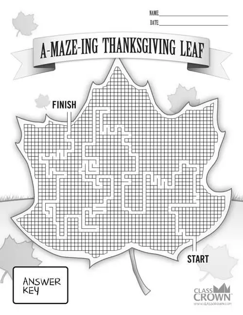 Thanksgiving maze, leaf - answer key.