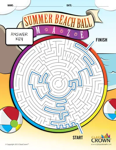 Summer maze, beachball - answer key.
