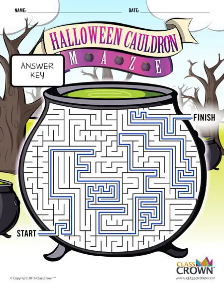 Halloween maze, cauldron - answer key.
